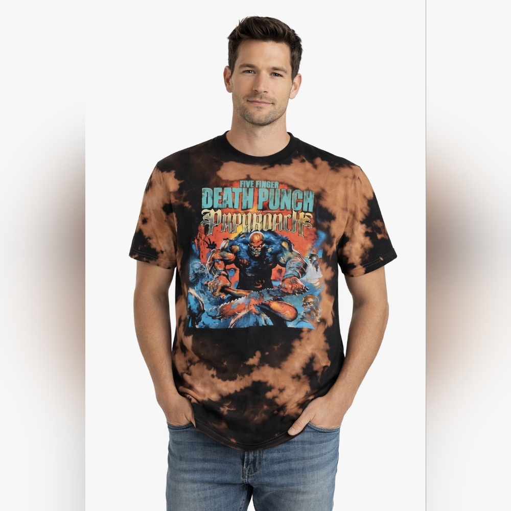 Five Finger Death Punch 2015 Reverse Bleach Tour Graphic Tee Sgurt Size Large